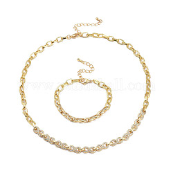 Ensembles de bijoux bracelets et colliers en zircone cubique infini, avec des chaînes en laiton et fermoirs pince de homard, véritable 18k plaqué or, 17.72 pouce (45 cm), 6-3/4 pouce (17 cm)