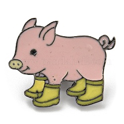 Schwein in Regenstiefeln Emaille Pins, Broschen aus platinfarbener Legierung, Gelb, 23.5x28x2 mm