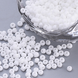 Perles de rocaille de verre opaques, style mat, ronde, blanc, 2~2.3x1.5mm, Trou: 0.8mm, environ 30000 pcs / sachet , environ 450 g /sachet 