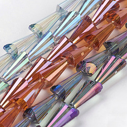 Galvanisierte glasperlen stränge, facettiert, Kegel, Mischfarbe, 16x8 mm, Bohrung: 1.5 mm