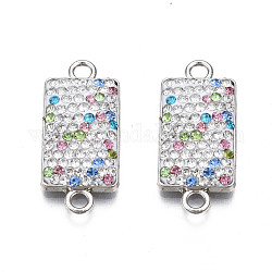 Rack Plating Alloy Links Connectors, with Polymer Clay Rhinestone, Cadmium Free & Lead Free, Platinum Plated, Rectangle, Colorful, 25x11x2.5mm, Hole: 2mm