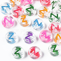 Perles acryliques transparentes transparentes, trou horizontal, plat rond avec lettre de couleurs mélangées, letter.z, 7x3.5mm, Trou: 1.2mm, environ 3700 pcs/500 g