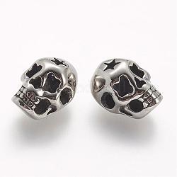304 Stainless Steel Beads, Skull, Antique Silver, 14x11x8.5mm, Hole: 1.8mm