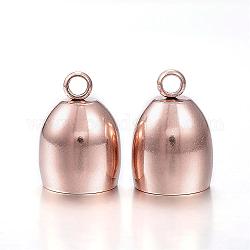 Ion Plating(IP) 304 Stainless Steel Cord Ends, End Caps, Rose Gold, 14x10mm, Hole: 2mm, Inner Diameter: 8mm