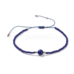 Nylonfaden geflochtene Perlen Armbänder, mit Saatperlen und natürlichem Lapislazuli (gefärbt), 1-3/4 Zoll ~ 3-1/8 Zoll (4.5~8 cm)