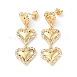 Orecchini pendenti a cuore con zirconi chiari, gioielli in ottone per le donne,  cadmio& piombo libero, vero placcato oro 18k, 44mm, ago :0.8mm