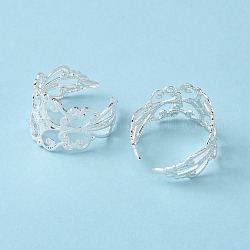 Cuff Brass Ring Components, Filigree Ring Blank, Lead Free and Cadmium Free, Silver Color Plated, Size: about 16mm wide, 19mm inner diameter