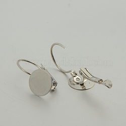 Accessoires de boucle d'oreille en dormeuse en laiton plaqué platine, plat rond, 20x10mm, Plateau: 10 mm, pin: 0.8 mm