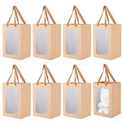 BENECREAT 8Pack Transparent Window Brown Kraft Paper Bags, 11.8x7.87x6.3inch Gift Bag with Handles for Birthday, Wedding, Party, Anniversary