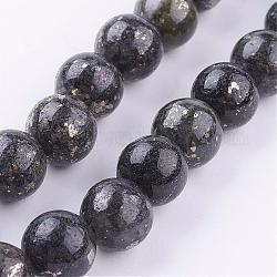 Chapelets de perles de pyrite naturelle , ronde, 10mm, Trou: 1mm, Environ 38 pcs/chapelet, 16 pouce