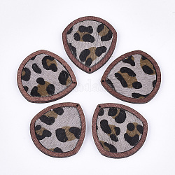 Ciondoli in pelle di vacchetta ecologica, con legno tinto, lacrima, con stampa leopardata, cardo, 41x37.5x4mm, Foro: 1.2 mm