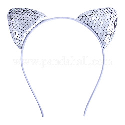 Orejas de gato con diademas de tela de lentejuelas reversibles, accesorios para el cabello para niñas, gris claro, 150x188x9mm