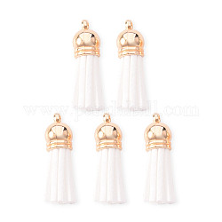 Faux Suede Tassel Pendant Decorations, with CCB Plastic Cord Ends, Light Gold, White, 33~35x10mm, Hole: 2.5mm