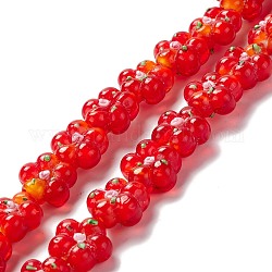 Fili di perline murano fatto a mano, accidentato, fiore, rosso, 13.5~14x14.5~15x7~8mm, Foro: 1.4 mm, circa 28pcs/filo, 14.57 pollice (37 cm)