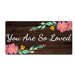 Natural Wood Hanging Wall Decorations, with Jute Twine, Rectangle with Word You Are So Lifed, Colorful, Flower Pattern, 150x300x5mm