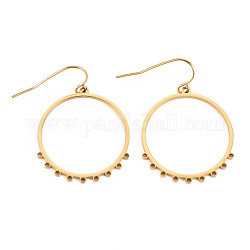 304 Stainless Steel Earring Hooks, with Vertical Loop, Real 14K Gold Plated, 1-1/2 inch(38mm), 22 Gauge, Pin: 0.6mm