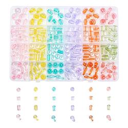 Transparente Acryl Perlen, Spalte & rund & Tropfen & Würfel, Mischfarbe, 276 Stück / Karton