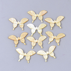 Yellow Shell Cabochons, Butterfly, Gold, 19.5x30x2~3mm