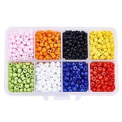 Perles de rocaille en verre pandahall elite, couleurs opaques, rondelle, couleur mixte, 4mm, Trou: 1.5mm, à propos 220pcs / couleur, environ 1760 pcs / boîte