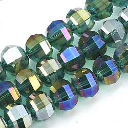 Galvanisieren Glasperlen, ab Farbe plattiert, facettiert, Runde, grün, 8x7 mm, Bohrung: 1.2 mm, ca. 72 Stk. / Strang, 18.5 Zoll