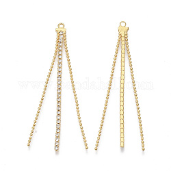 Brass Big Chain Tassel Pendants, with Ball Chains & Rhinestone Cup Chains, Nickel Free, Crystal, Real 18K Gold Plated, 60x4.5x2mm, Hole: 1.6mm