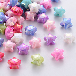 Opaque Acrylic Beads, Dyed, AB Color, Faceted, Star, Mixed Color, 10x11x7mm, Hole: 2mm, about 1350pcs/500g