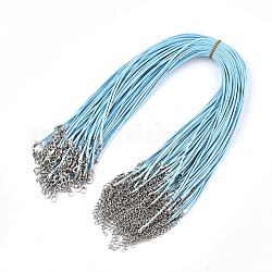 Вощеный шнур ожерелье материалы, с сплава цинка омара застежками, платина, Небесно-голубой, 17.8 дюйм ~ 18 дюйма (45.5~46 см), 2 мм