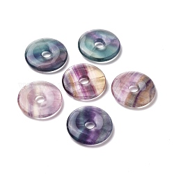 Colgantes naturales fluorita, donut / pi disc, 30x5.5mm, agujero: 6.5 mm