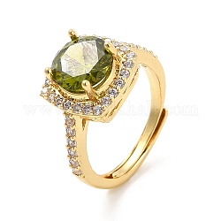Verstellbarer Ring mit olivgrünem Zirkonia-Rechteck, Rack-Plating-Messing-Schmuck für Frauen, cadmiumfrei und bleifrei, golden, uns Größe 6 1/2 (16.9mm)