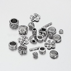 Abalorios de aleación de estilo tibetano, formas mixtas, plata antigua, 6~14.5x6~14x3.5~10mm, agujero: 1~7 mm