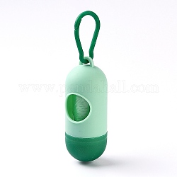 Пластиковый держатель мешков для отходов какашки в форме таблетки, с мешками для мусора и карабинами, светло-зеленый, 140 мм, таблетка: 10x4 см, мешок: 30x24 см, 15шт / рулон