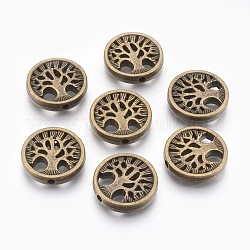 Perline in lega stile tibetano, piatta e rotonda con l'albero, cadmio & nichel &piombo libero, bronzo antico, 18x4mm, Foro: 1.5 mm, circa 265pcs/1000g