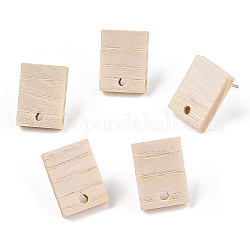 Boucles d'oreilles en bois de frêne, avec épingle en 304 acier inoxydable, rectangle, 15.5x11.5mm, Trou: 1.8mm, pin: 0.7 mm