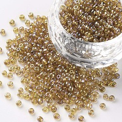 12/0 perles de rocaille rondes en verre, couleurs transparentes arc, trou rond, verge d'or, 12/0, 2mm, Trou: 1mm, environ 3333 pcs/50 g, 50 g / sac, 18 sacs/2 livres