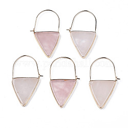 Треугольные серьги-кольца с подвесками из натурального розового кварца, латунные серьги-подвески для женщин, золотой свет, 43~45x23~26x3.5 мм, штифты : 0.8 мм