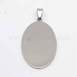 Diy materiali 201 in acciaio inox a mano ovale piatto stampaggio pendenti Blank tag, colore acciaio inossidabile, 53x30x1mm, Foro: 8x4 mm