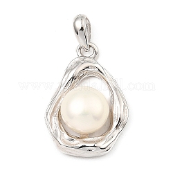 Rhodium Plated 925 Sterling Silver Pendants, with Natural Pearl Beads, Twist Teardrop Charms, with S925 Stamp, Real Platinum Plated, 20.5x14.5x7mm, Hole: 5x2.5mm