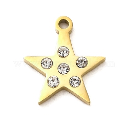Colgantes de acero de titanio, con diamante de imitación, dorado, estrella, 14.5x13x2mm, agujero: 1.5 mm