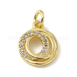 Brass Micro Pave Clear Cubic Zirconia Ring Charms, with Open Jump Rings, Real 18K Gold Plated, 12x10x2.5mm, Hole: 2.7mm