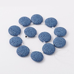 Pendentifs en pierre de lave synthétique aux lentilles teintes brins de perles, bleu, 31x10mm, Trou: 1mm, Environ 12 pcs/chapelet, 14 pouce