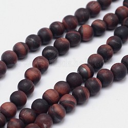 Natural Tiger Eye Round Bead Pendants, Heated & Dyed, Frosted, Grade AB+ , 6mm, Hole: 1mm, about 63pcs/strand, 15.5 inch