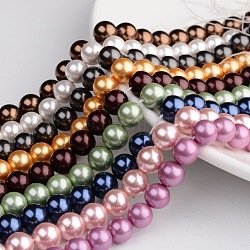 Polished Round Grade A Shell Pearl Bead Strands, Mixed Color, 6mm, Hole: 1mm, about 64pcs/strand, 15.7 inch