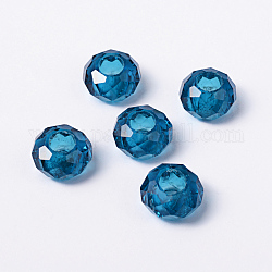 Blue Large Hole Glass European Rondelle Beads, No Metal Core, about 14mm in diameter, 8mm thick, hole: 5mm
