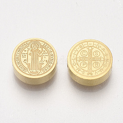Placcatura sottovuoto 304 perline in acciaio inossidabile, piatto rotondo con medaglia di San Benedetto, oro, 7.5x3mm, Foro: 2 mm