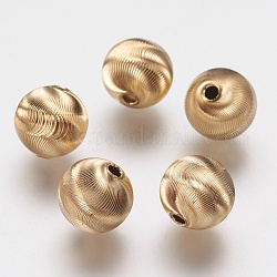 Brass Corrugated Beads, Round, Raw(Unplated), 10mm, Hole: 2mm