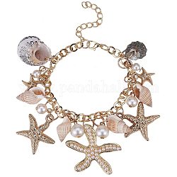 Pandahall elite 1 strand starfish shell pulseras conch starfish faux pearl tobillera pulsera charm women bohemio pulsera de concha ajustable, 18.7 cm