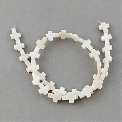 Natürlichen Muschel Perlen Stränge, Kreuz, creme-weiß, 11~12x9~10x2~3 mm, Bohrung: 0.8~0.9 mm, ca. 30 Stk. / Stränge, 14.5 Zoll