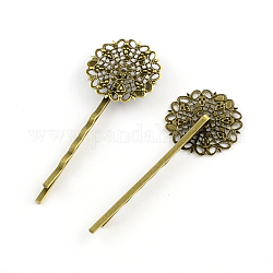 Cheveux de fer cru accessoires de bobby pin plateau de fleurs en filigrane, bronze antique, Plateau: 25x25 mm, 67x25mm