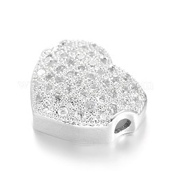 Micro en laiton de coeur ouvrent perles cubes de zircone, sans plomb et sans nickel, platine, 10x11.5x4mm, Trou: 1.5mm