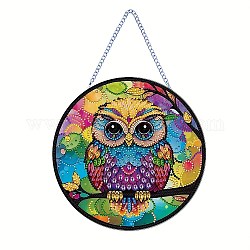 Owl Pattern DIY Diamond Painting Pendant Decoration Kit, Hanging Door Sign Kits, Including Resin Rhinestones Bag, Diamond Sticky Pen, Tray Plate & Glue Clay, Colorful, 193x193mm